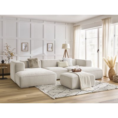 Canapé panoramique fixe 5 places en tissu texturé avec pouf, ZEPHYR BOBOCHIC
