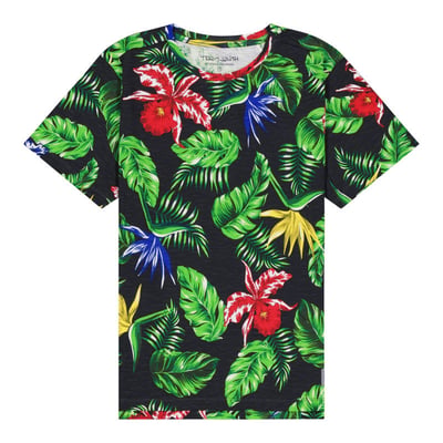 T-shirt en coton marine avec un imprimé fleuri une coupe droite et un col rond TEDDY SMITH
