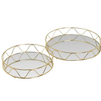 Set de 2 plateaux ronds en métal doré et miroirs 30x30x6cm WADIGA