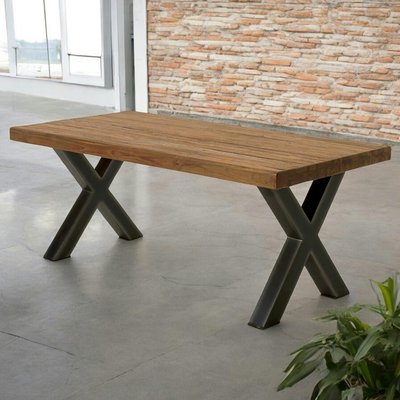 Table à manger en bois recyclé teck massif naturel et pieds métal 180x90cm KERALA PIER IMPORT