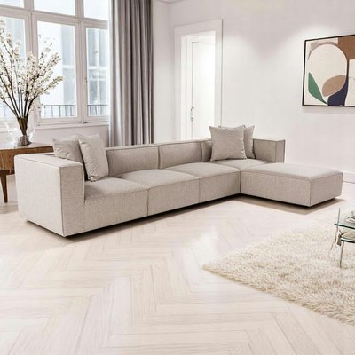 Canapé 5 places en lin beige - avec pouf COLLIOURE PIER IMPORT