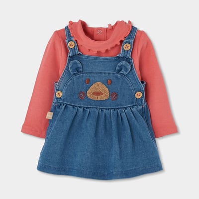 Ensemble maille denim bébé fille broderie ours BOBOLI