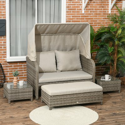Ensemble salon de jardin 2 places 4 pcs - résine grise polyester kaki OUTSUNNY
