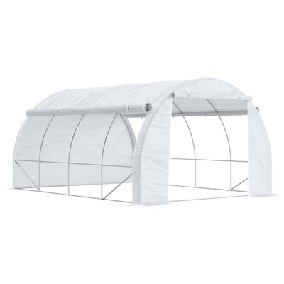 Serre de jardin 12 m² porte parois latérales zippées enroulables 8 fenêtres acier PE haute densité blanc OUTSUNNY