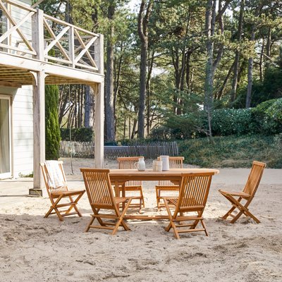 Ensemble de jardin ovale en acacia massif 6 chaises CAPRI TIKAMOON