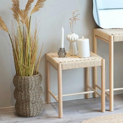 Tabouret bas carré en bois clair et corde tressée TALLINN PIER IMPORT