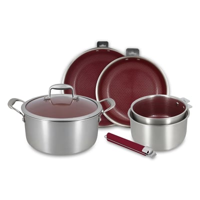 Batterie de cuisine 5 pièces en acier inoxydable avec 1 poignée, AGLAE MENASTYL