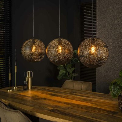 Suspension de table 3 globes métalliques ajourés RALF PIER IMPORT