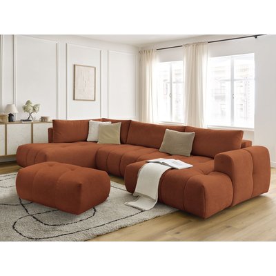 Canapé panoramique convertible 5 places en tissu lisse avec pouf, FUJI BOBOCHIC