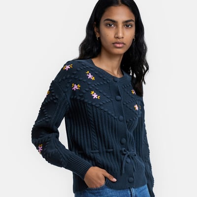 Cardigan mit Blumenstickerei und Bindeband in der Taille LA REDOUTE COLLECTIONS