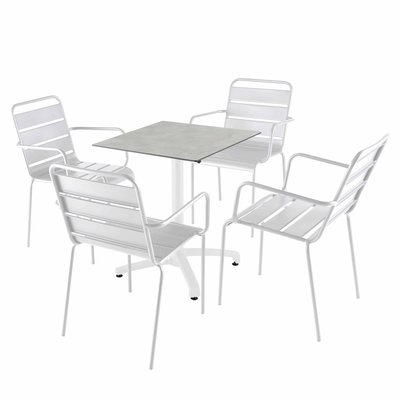 Table 60x60 cm inclinable stratifiée avec pied blanc et chaises en métal, OPERA OVIALA