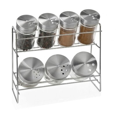 Étagère à Épices en Métal + 7 Pots à Épices en Verre WADIGA