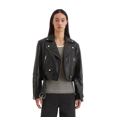 Veste en cuir de biker regular cropped en cuir d'agneau souple MARC O'POLO