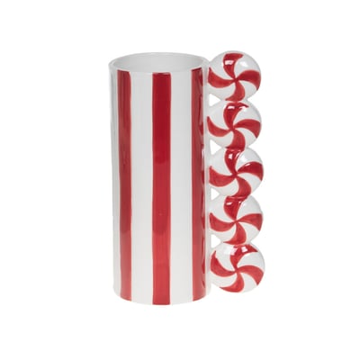 Vase Candy en céramique rayé rouge et   H20 AMADEUS