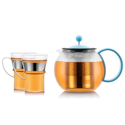 Bodum 1.0 L Bleu clair ASSAM SET Théière à piston couvercle et anse en plastique BODUM