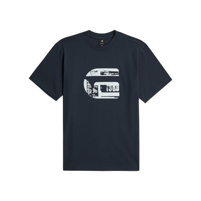 T-shirt en coton biologique bleu marine imprimé avec une coupe droite G-Star RAW