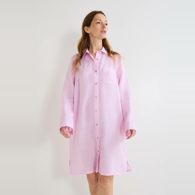 Chemise de nuit manches longues unie en lin MONOPRIX