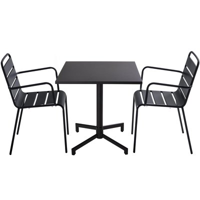 Table inclinable 70 x 70 cm , pieds encastrables et 2 fauteuils en métal avec accoudoirs,PALAVAS OVIALA