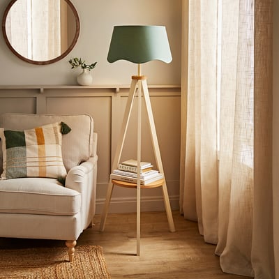 Morrina Painted Shelf Floor Lamp with Scalloped Shade SO'HOME