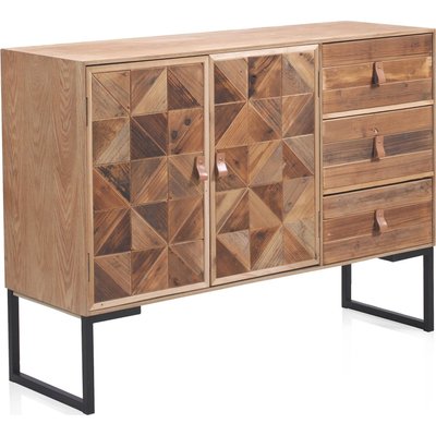 Buffet bois recyclé aspect rustique avec détails cuir RECOLLECTION