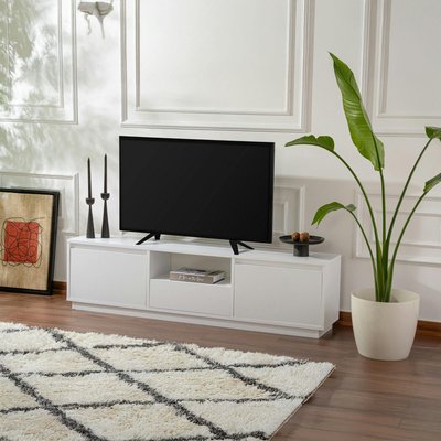 Meuble TV blanc avec rangement - effet laque MARFA PIER IMPORT