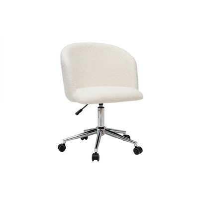 Chaise de bureau à roulettes en tissu effet laine bouclée blanc cassé et acier chromé VANITY MILIBOO