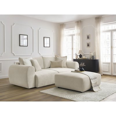 Canapé droit convertible 4 places en tissu lisse avec pouf, LUCIEN BOBOCHIC