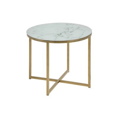 Table à café ronde effet marbre en verre et métal TOILINUX