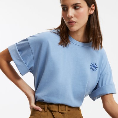 T-shirt met ronde hals en geborduurde borst, korte mouwen LA REDOUTE COLLECTIONS