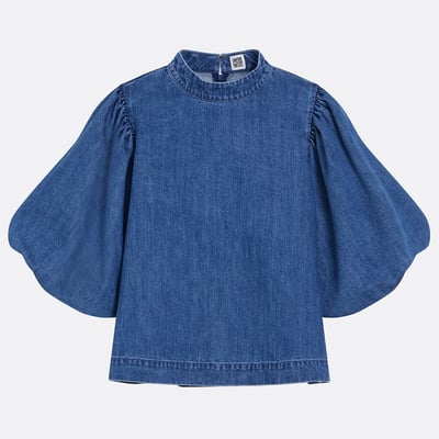 Camicetta in denim con maniche corte a palloncino LA REDOUTE COLLECTIONS