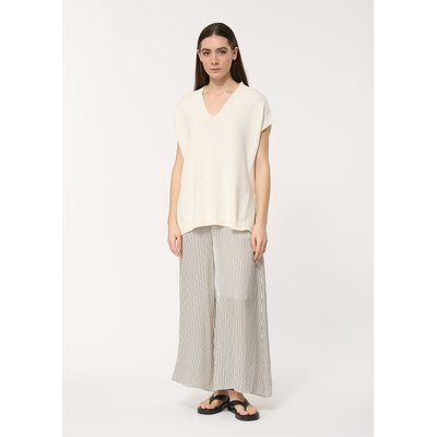 Pantalon jupe culotte blanc fluide en satin rayé HUMILITY