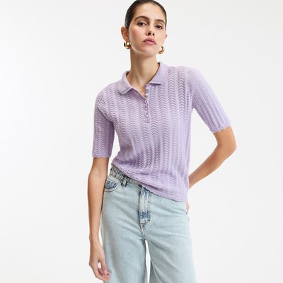 Pull col polo en coton, fine maille ajourée LA REDOUTE COLLECTIONS