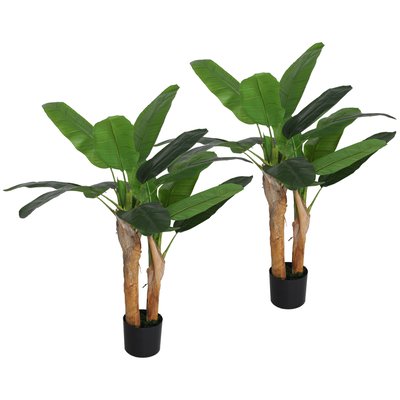 Lot de 2 plantes artificielles bananiers H.120 cm grand réalisme 15 feuilles lichen pots inclus HOMCOM