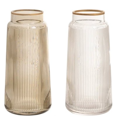 Set de 2 vases en verre strié café et transparent 11x11x25cm WADIGA