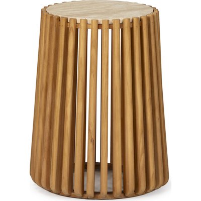 Table d'appoint bois et marbre travertin style naturel élégant RECOLLECTION