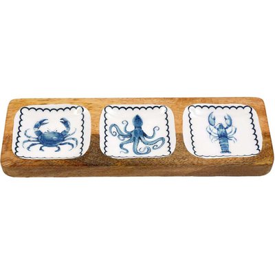 Plateau en manguier et émail Mer 3 blocs JARDINDECO