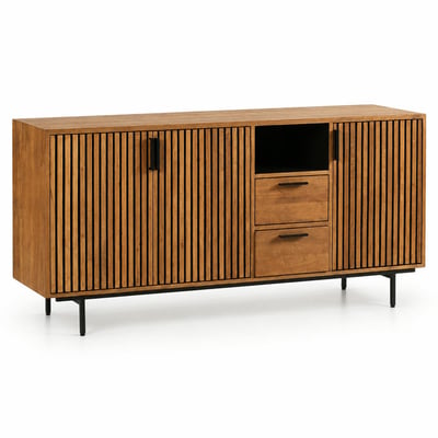 Bahut contemporain teck recyclé 3 portes rainurées FANO PIER IMPORT