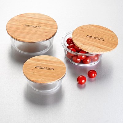 Set de 3 boîtes rondes en verre bambou - 400ml/620ml/950ml GAM HOTEL