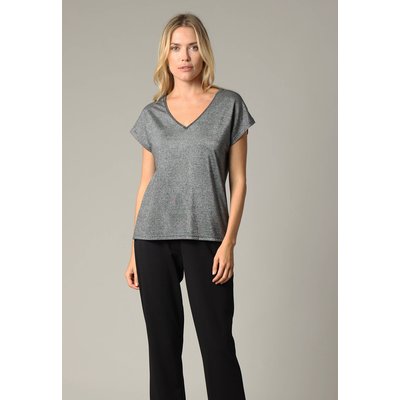 T-shirt col v légèrement loose en tissu irisé avec liseré contrasté sur l'encolure JOSSY DEELUXE