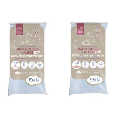 Drap housse alèse 2 en 1 imperméable (lot de 2) P'TIT LIT