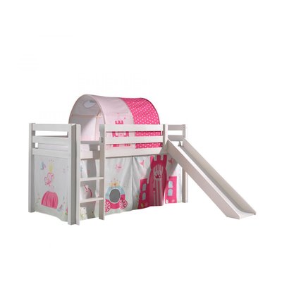 PINO Lit mezzanine avec toboggan + Princess rideau et tunnel de lit + 3 pochettes VIPACK