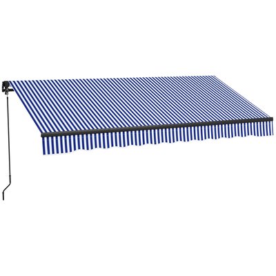 Store banne manuel rétractable réglable manivelle alu polyester bleu blanc OUTSUNNY
