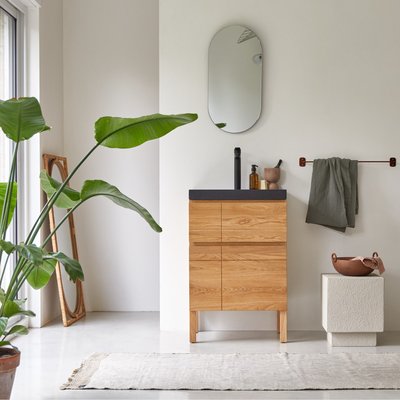 Meuble salle de bain en chêne massif et pierre de lave 60 cm EASY TIKAMOON
