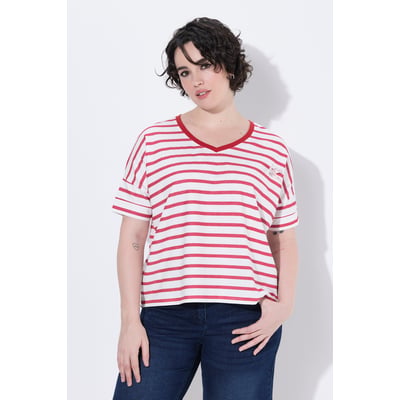 T-shirt, rayures, nœud, col en V ULLA POPKEN