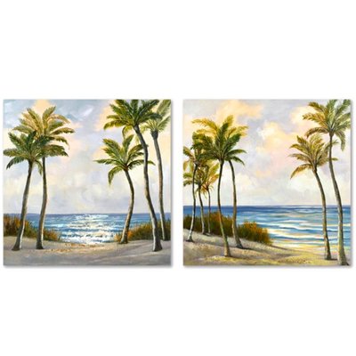 Set de 2 tableaux décoratifs mer palmiers 80x3x80cm WADIGA