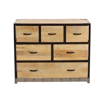 Commode industrielle en bois manguier massif et métal noir 6 tiroirs L99 cm INDUSTRIA MILIBOO