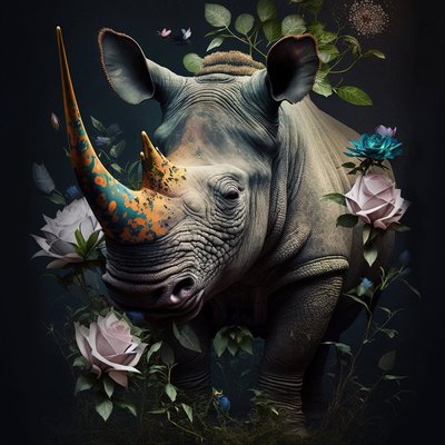 Tableau Mural Rhinocéros Fleuri ANIMAUX CEANOTHE
