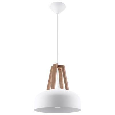 Suspension Acier Blanc/Bois Naturel E27 1 Casco EDEN