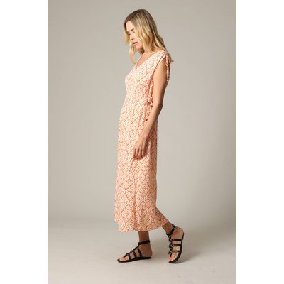 Robe longue ethnique sans manches en crêpe viscose avec encolure v YAKALI DEELUXE