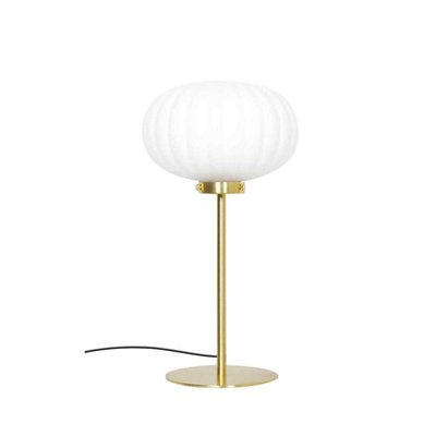 Lampe A Poser Flot Doré Satiné Et Globe Verre Blanc MILLUMINE